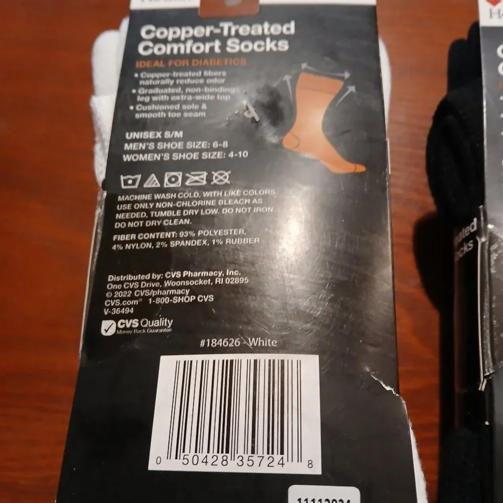 COMFORT COPPER INFUSED SOCKS SIZE SMALL MEDIUM  3 Black   3 White